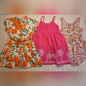Girls 4T 5T Vacation Dress Bundle Orange Palm Retro Romper